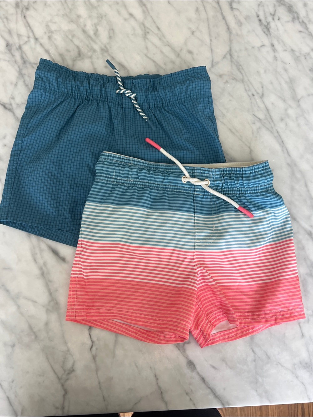 NWOT Cat & Jack Two-Pack Swim Shorts - Teal Blue & Coral Pink Stripe Size 2T